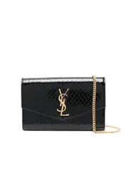 Saint Laurent Uptown Chain Wallet in Crocodile Embossed Shiny Leather