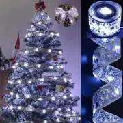 32ft 100LED Silver Ribbon String Lights Battery-Powered Copper Wire Christmas