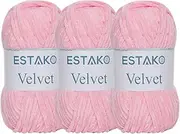 [estako] Velvet (3- Skeins Pack) Chenille Blanket amigurumi Yarn for Crocheting and Knitting Super Bulky 3x100 gr (3x132 yds) (1310 - Baby Pink)
