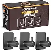 DANIHOME® Towel Rail Gunmetal No Drilling – Elegant Adhesive Hooks for Kitchen and Bathroom, Wall Hooks, Self-Adhesive, Glue Instead of Drilling, Extra Strong, Modern Design for Any Interior