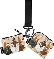[XYMZR] Mini Zip Around Wristlet keychain Wallet Chickens Santa Hats Christmas for Women Personalized Pattern Detachable Dual Pouch Wristlet Portable Wallet Phone Coin Purse, Multi-colored, One Size