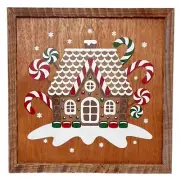 Gingerbread House Wood Sign Painted Crafted Rustic Charm Christmas Shelf Leaner