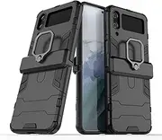 Case for Samsung Galaxy Z Flip 4,Hybrid Heavy Duty Protection Shockproof Defender Kickstand Armor Case Cover,Black