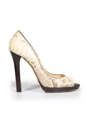 Beige Python Peep Toe Platform Heels