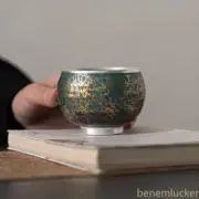 Evergreen Glaze Ceramic Tea Cup Handmade Gold Silver Color Cup Jianzhan