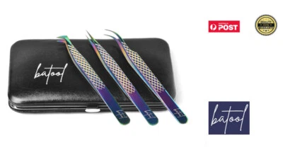 Eyelash Extension Tweezer Set of 3 plasma coding multi color Magnetic case black
