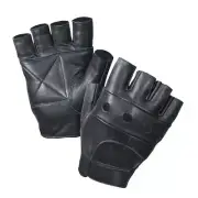 NEW BIKERS SHIELD FINGERLESS BLACK LEATHER GLOVES - FREE SHIPPING