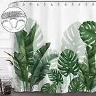 Green Banana Monstera Leaf Shower Curtain with Metal Hooks Waterproof Washable F