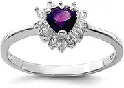 [JewelryWeb] 925 Sterling Silver Solid Polished Amethyst and CZ Simulated Diamond Love Heart Ring 2mm Wide Statement-Ring for Women
