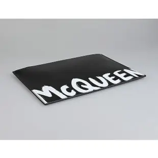 【ALEXANDER MCQUEEN】ALEXANDER McQUEEN刷印白字LOGO小牛皮拉鍊手拿包(男款/黑)