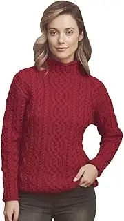 [Aran Crafts] Women's Traditional Irish Funnel Neck Sweater (100% Merino Wool)