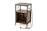 Giantex Turntable Stand Record Player Stand w/Built-in Charging Station Side Table Brown