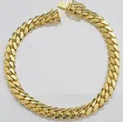 Solid 10k Gold Bracelet 8mm Miami Cuban Link 9" Inch Box Clasp SOLID LINKS, Mens