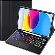 [Jarttarn] Backlit Keyboard Case Compatible with Samsung Galaxy Tab S9 FE Plus 12.4 inch, Detachable Backlit Wireless Trackpad Keyboard, Slim Protective Case with Pencil Holder (Black)