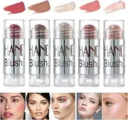 EnMart 5 Pcs Cream Blush Stick, Shimmer Moisturizing Blusher Pen, Waterproof Smoothing Face Makeup Contour Cream Cheek Blusher Cosmetics Brighten Pink Blush Highlighter Multi-Sticks for Cheeks, Lips
