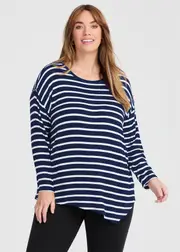 [Virtuelle] Taking Shape Stripe Asymmetrical Rib Top Size 28 in Navy / OFF White, Viscose - Plus Size Women's Clothing Navy / Off White