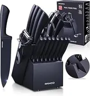 RAXCO Knife Block Set Black,19 in 1 Stainless Steel Kitchen Knives Set, 8 Steak Knife & 6 Chef Knives & Kitchen Shears