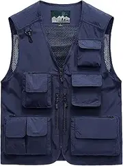 [AKTQL88] Men's Gilet Multi-Pocket Sleeveless Waistcoat Outdoor Casual Fishing Vest Mesh Breathable Photography Travel Vest