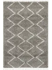 Saffia Natural Grey Zigzag Plush Boho Rug