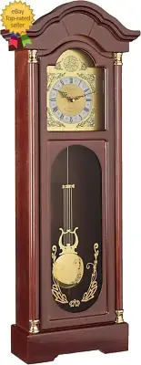 Antique Cherry Oak Finish Chiming Wall Clock with Roman Numerals, 33.25" L