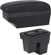 Compatible With Honda Jazz 3 2014 2015 2016 2017 2018 2019 2020 Car Armrest Box Arm Rest Center Storage Box USB LED(E1 Black Line)