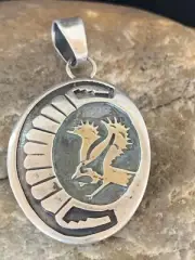 Bald Eagle Hopi Gold Southwestern Sterling Silver Pendant 1399
