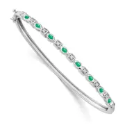 14k White Gold Emerald and Natural Diamond Bangle