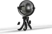 Munchkin Pram Fan | Mini Portable Fan for Stroller with Led Lights | Baby Essentials | 360 Baby Pushchair Fan with 4 Speeds | Black