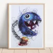 Chain Chomp Ballpoint Pen Print, Super Mario Art Poster