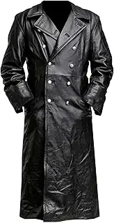 [Generic] Men's Full Length Leather Trench Coats Full Length Leathers Jacket for Men Male Military Leather Trench Coat