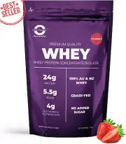 Whey Protein Isolate & Concentrate Powder 1kg Strawberry Muscle Supplement