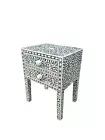 In Stock. Abacus & Hunt Bone Inlay Bedside Table in Black Floral