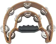 Half-Moon Tambourine for Kids Held Percussion, Double Row Tamborine Traditional for Weddings, Birthdays Metal Jingles Hand Drum