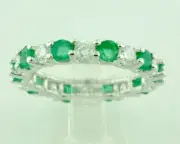 14k Solid White Gold Natural Diamond & round Emerald Ring eternity ring