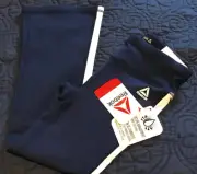 GIRLS NEW REEBOK XS 4/5 FLARE LEGGINGS PANTS NAVY w/ SIDE WHITE STRIPE WAS $14