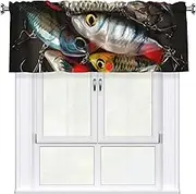 LHBWCVN Fishing Bait Valances for Windows, Rod Pocket Window Treatment Drapes Farmhouse Kitchen Curtains Short Blackout Window Curtains for Living Room Bedroom Decor 54x18 Inch