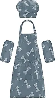 AIXIWAWA Kids Apron Chef Hat Set, Child Kitchen Bib Aprons Adjustable for Cooking Baking Painting (Colorful Dog Bone)