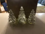 3 Mr.Christmas Battery LED Silver Mercury Glass Pine Trees 1-(8.5”) 2 (7”) New