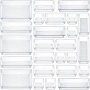 25 PCS Clear Plastic Drawer Organizers Set,4-Size Versatile Bathroom and Vanity Drawer Organizer Trays,Storage Bins