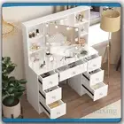 Dressing Table Vanity Desk With Makeup Mirror & LED Lights 10 Shelves 7 Drawers