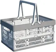 [ZANZER] Collapsible Storage Crate -9L Foldable Handle Crate Storage Basket Bin Small Plastic Boxes for Picnics, Shopping and Camping (Small Grey (30.5x20.5x16.5))