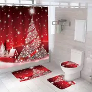 Bd Corner Shop Christmas Decorations 4Pcs Christmas Bathroom Sets With Shower Curtain, Rugs, Toilet Lid Cover And Bath Mat, Christmas Tree Santa Cl...