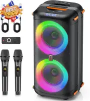 Karaoke Machine 2 Wireless Microphones Bluetooth 5.3 PA Speaker LED Lights 200W