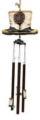 Rustic Fire Department Fireman Boots Large Resonant Patio Spiral Wind Chime