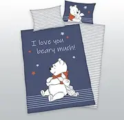 Arle-Living 3-Piece Baby Bedding Set with Reversible Winnie The Pooh Motif, 100 x 135 cm + 40 x 60 cm + 1 Fitted Sheet 70 x 140 cm (Blue)