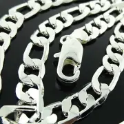 Men's Necklace Chain Real 925 Sterling Silver Filled Solid Figaro Bling Link