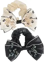 VINTORKY 2pcs Satin Bowknot Hair Ropes Girls Hair Ties for Women Elastic Hair Bands Flower Hair Scrunchies Girls Hair Accessories