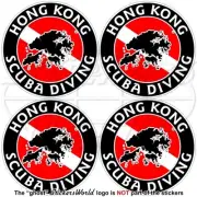 HONG KONG SCUBA DIVING Flag-Map Shape Circular Vinyl Stickers, Decals 50mm x4