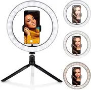 Grundig Ring Light on Tripod - Selfie Ring Light - Diameter 25 cm - 3 Light Colours - 11 Brightness Levels - Flexible Neck - Operation on Cable - USB Rechargeable - Phone Holder - Tripod - LED