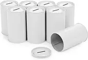 Cylinder Tin Charity Donation Coin Collection Tube Ticket and Suggestion Box 5"H x 3" Diameter Tip Canister with Removable Cover with slot (8 Pack) White